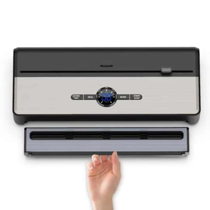 Home automatic high-quality food vacuum sealer touchscreen, equipped with vacuum roll bag storage compartment and bag cutter